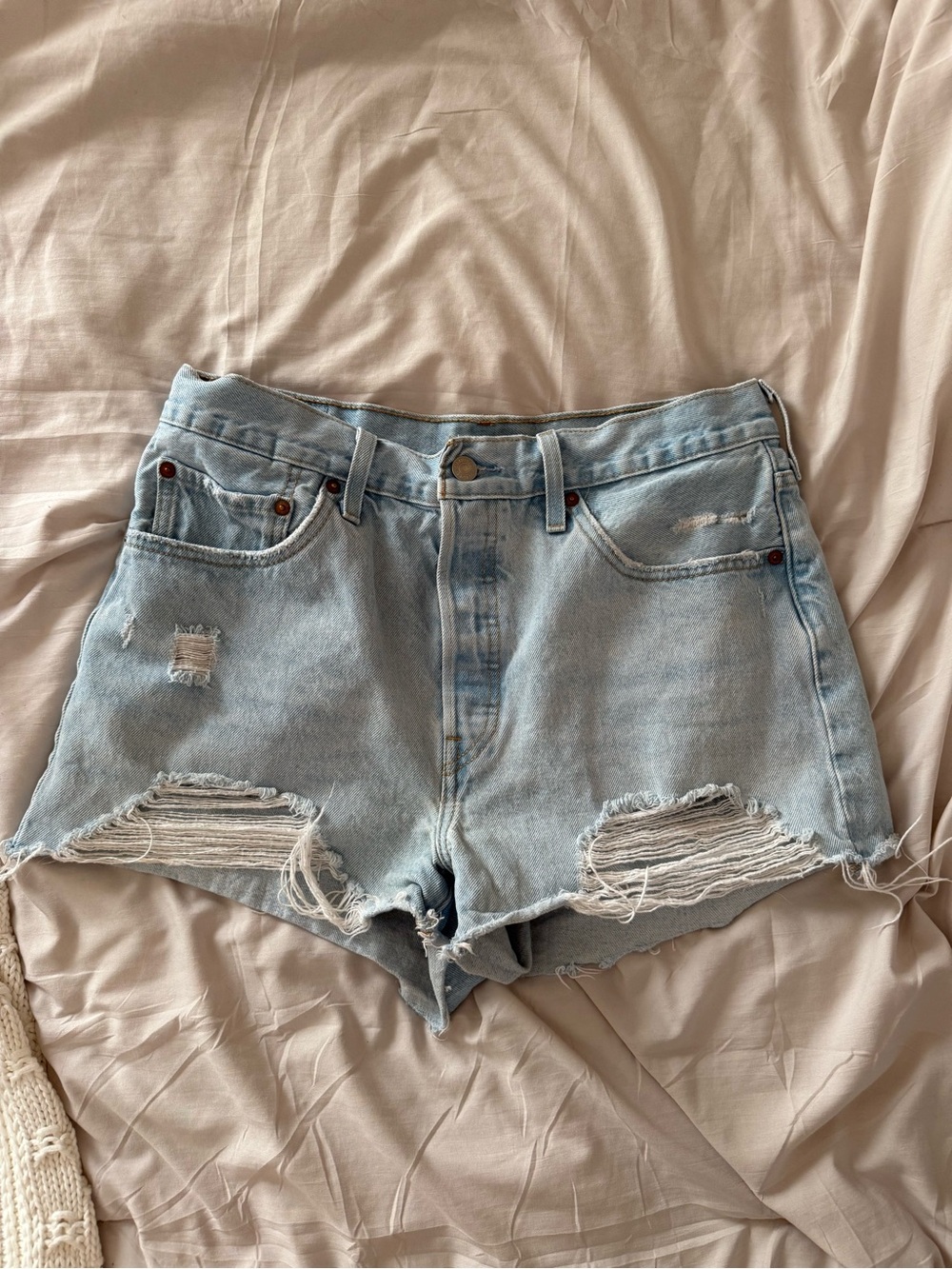 Levi's Light Blue Distressed Denim Cutoff Shorts